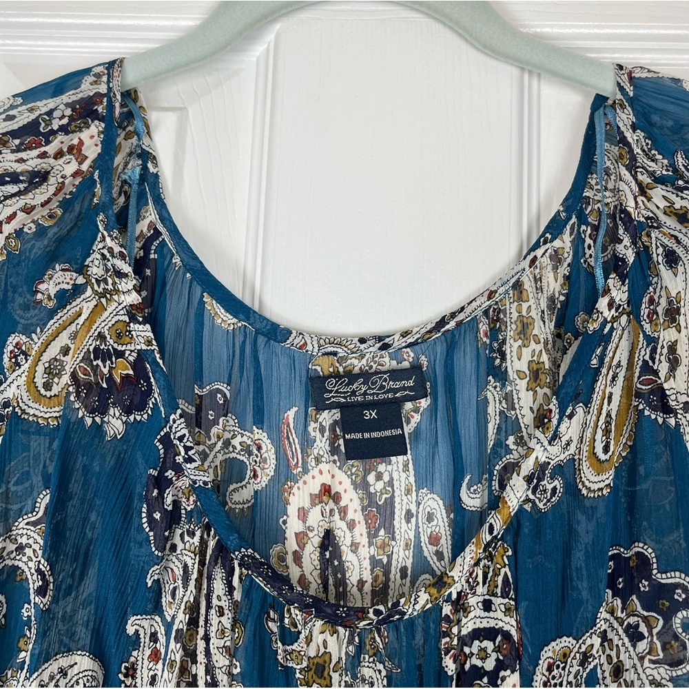 Lucky Brand Boho Western Semi-Sheer Paisley Print Peasant Blouse Top 3X - Picture 5 of 8